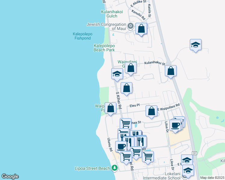 map of restaurants, bars, coffee shops, grocery stores, and more near 940 North Kihei Road in Kihei