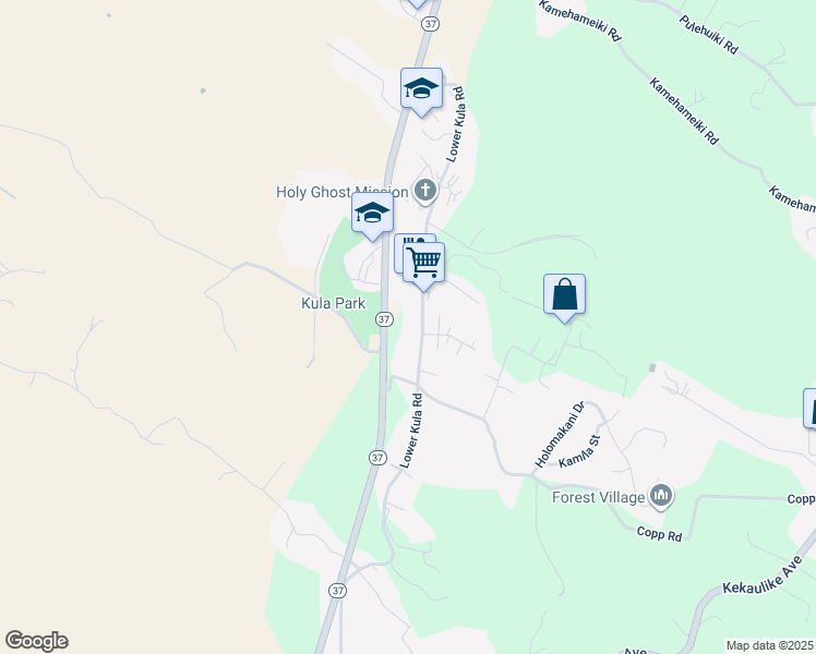 map of restaurants, bars, coffee shops, grocery stores, and more near 4660 Lower Kula Road in Kula