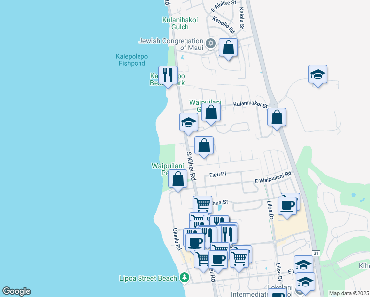map of restaurants, bars, coffee shops, grocery stores, and more near 940 South Kihei Road in Kihei