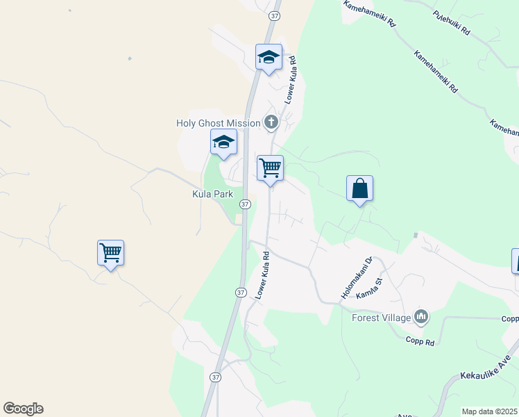 map of restaurants, bars, coffee shops, grocery stores, and more near 4660 Lower Kula Road in Kula