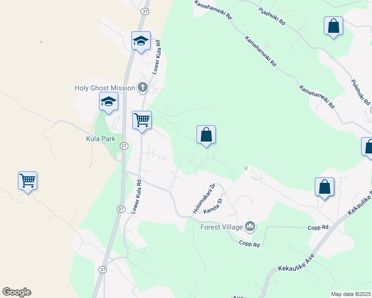 map of restaurants, bars, coffee shops, grocery stores, and more near 285 Mauna Place in Kula