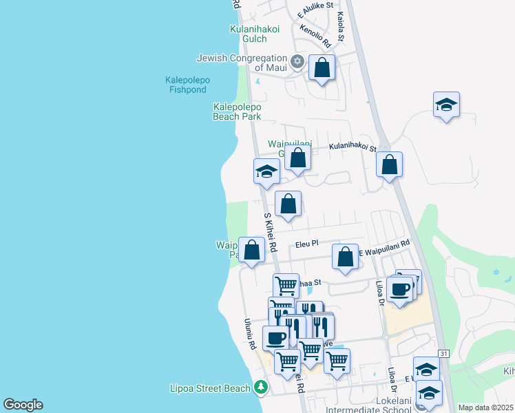 map of restaurants, bars, coffee shops, grocery stores, and more near 940 North Kihei Road in Kihei