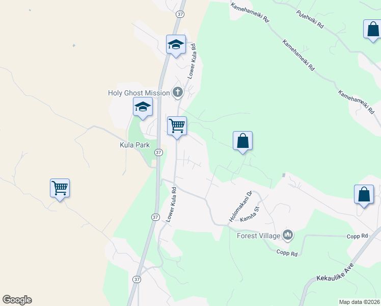 map of restaurants, bars, coffee shops, grocery stores, and more near 33 Puakea Place in Kula