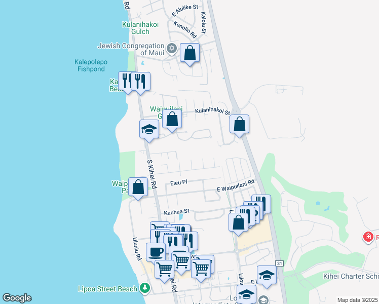 map of restaurants, bars, coffee shops, grocery stores, and more near 0 South Kihei Road in Kihei