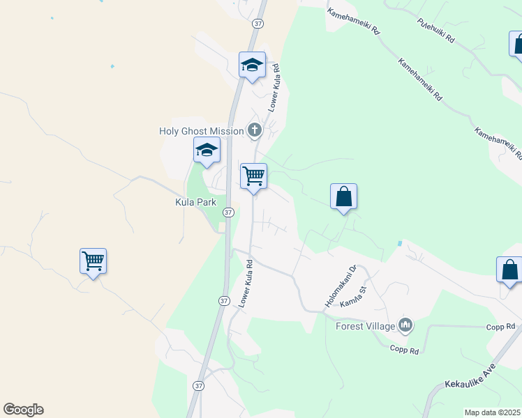 map of restaurants, bars, coffee shops, grocery stores, and more near 23 Puakea Place in Kula