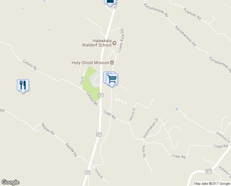 map of restaurants, bars, coffee shops, grocery stores, and more near 23 Puakea Place in Kula