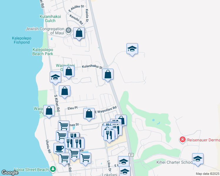 map of restaurants, bars, coffee shops, grocery stores, and more near 922 Kahoku Place in Kihei