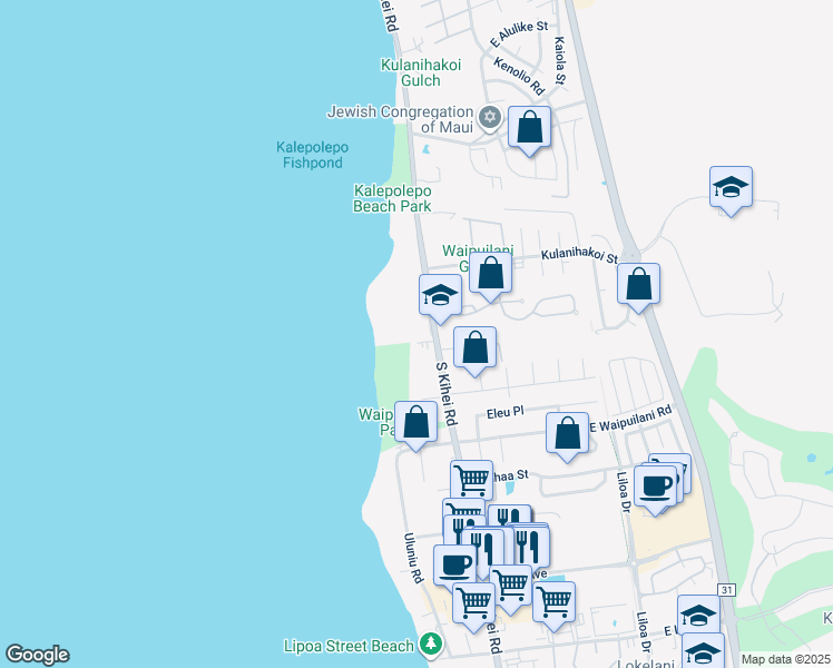 map of restaurants, bars, coffee shops, grocery stores, and more near 938 South Kihei Road in Kihei