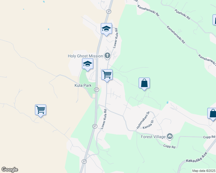 map of restaurants, bars, coffee shops, grocery stores, and more near 4615 Lower Kula Road in Kula