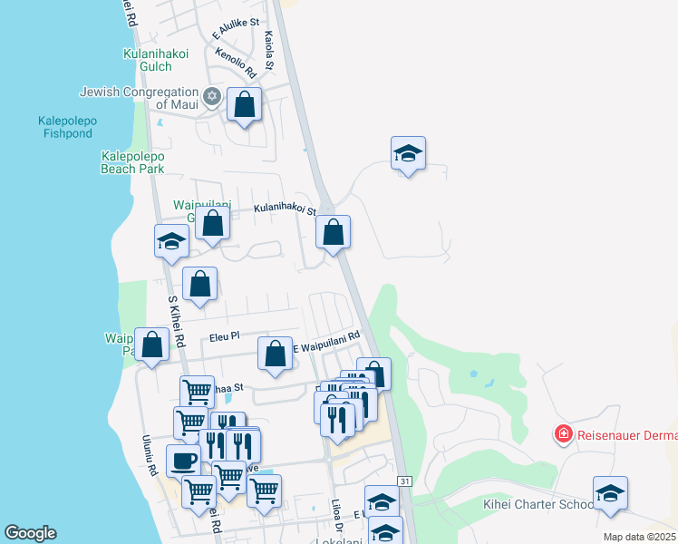 map of restaurants, bars, coffee shops, grocery stores, and more near 921 Kahoku Place in Kihei