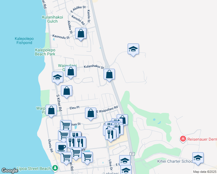 map of restaurants, bars, coffee shops, grocery stores, and more near 918 Kahoku Place in Kihei