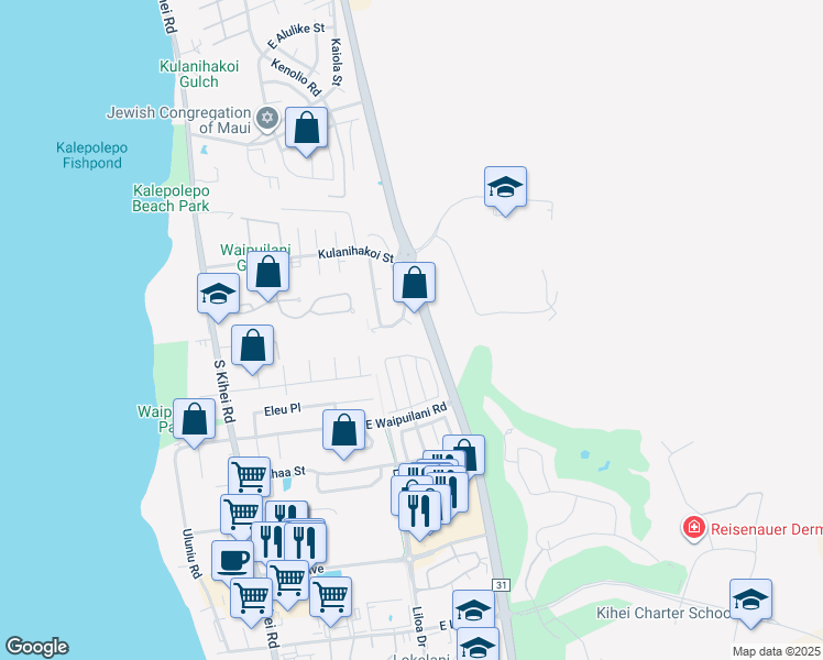 map of restaurants, bars, coffee shops, grocery stores, and more near 918 Kahoku Place in Kihei