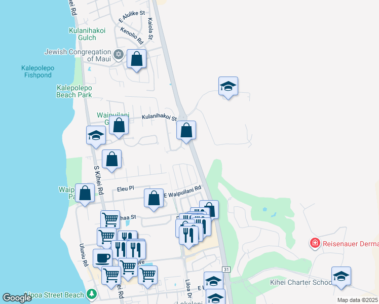 map of restaurants, bars, coffee shops, grocery stores, and more near 922 Kahoku Place in Kihei