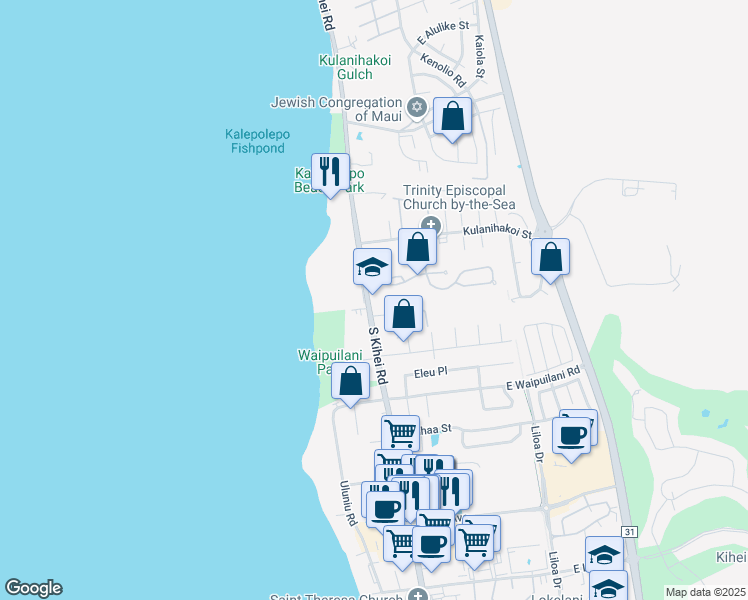 map of restaurants, bars, coffee shops, grocery stores, and more near in Kihei