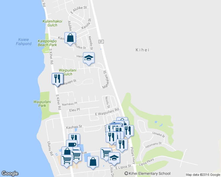 map of restaurants, bars, coffee shops, grocery stores, and more near 920 Kahoku Place in Kihei