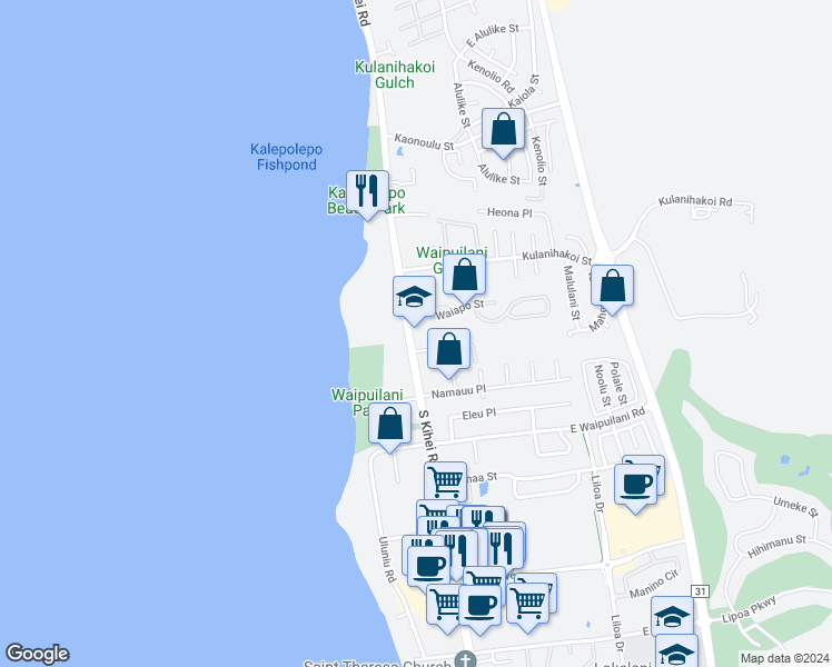 map of restaurants, bars, coffee shops, grocery stores, and more near 476 South Kihei Road in Kihei