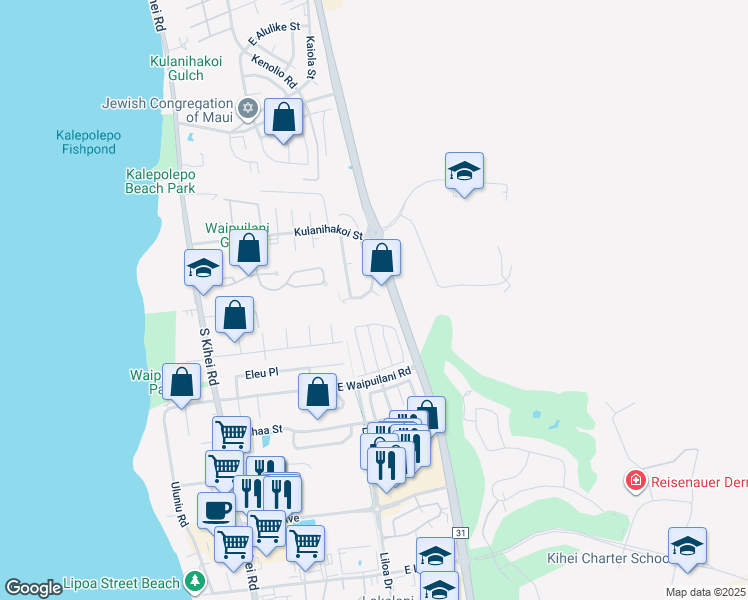map of restaurants, bars, coffee shops, grocery stores, and more near 916 Kahoku Place in Kihei