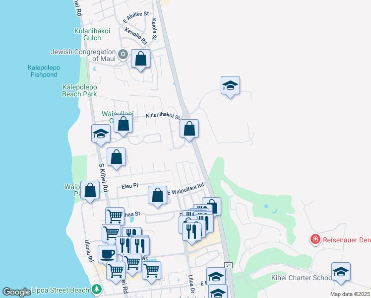 map of restaurants, bars, coffee shops, grocery stores, and more near 916 Kahoku Place in Kihei