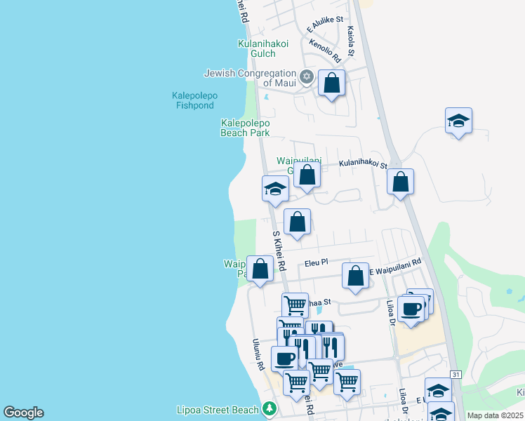 map of restaurants, bars, coffee shops, grocery stores, and more near 938 South Kihei Road in Kihei