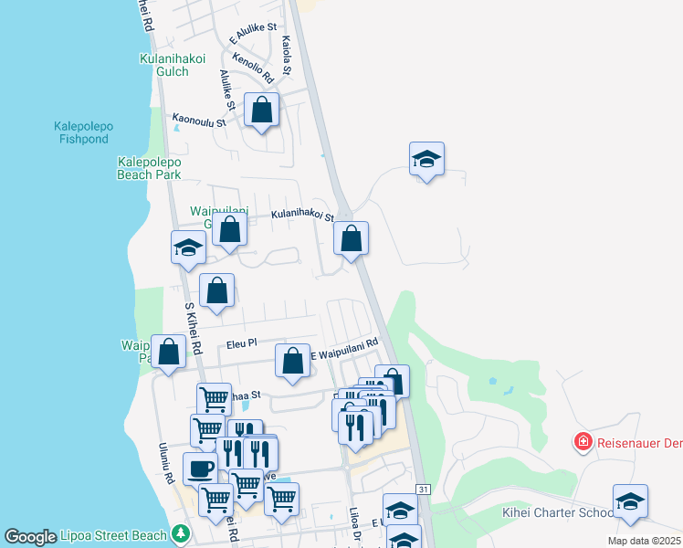 map of restaurants, bars, coffee shops, grocery stores, and more near 914 Kahoku Place in Kihei