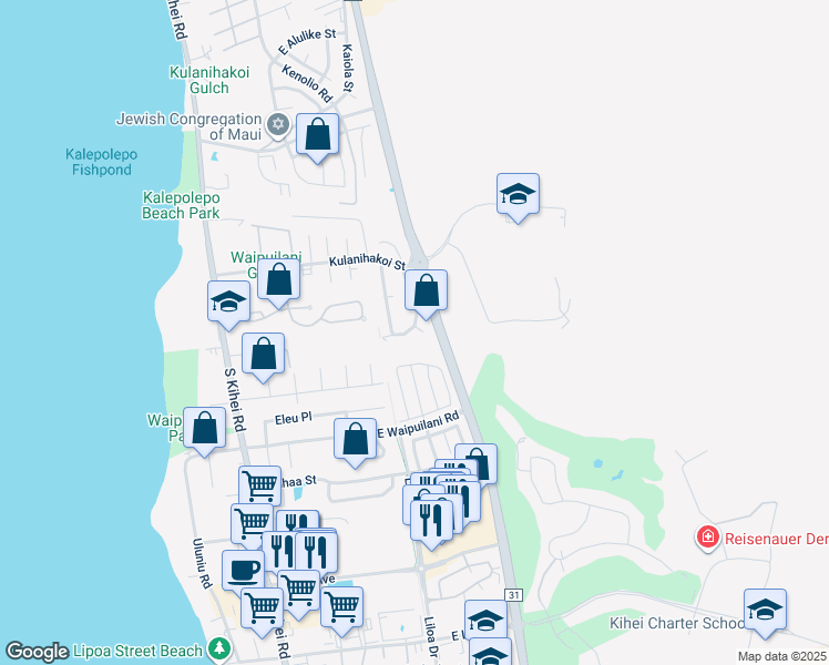 map of restaurants, bars, coffee shops, grocery stores, and more near 914 Kahoku Place in Kihei