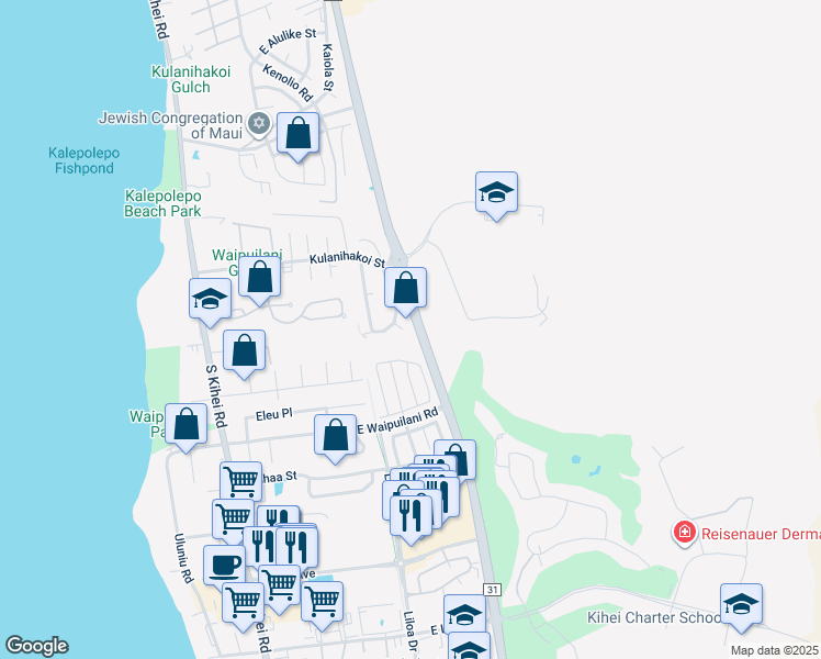 map of restaurants, bars, coffee shops, grocery stores, and more near 921 Kahoku Place in Kihei