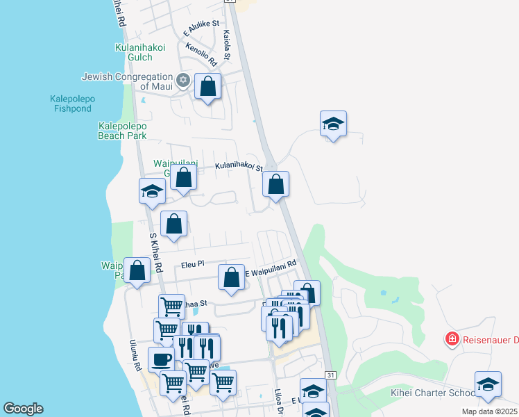 map of restaurants, bars, coffee shops, grocery stores, and more near 898 Mahealani Street in Kihei