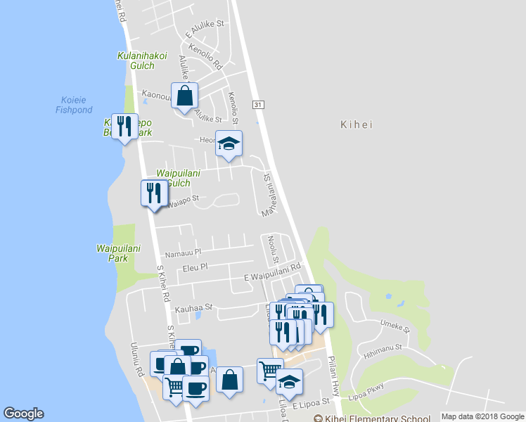 map of restaurants, bars, coffee shops, grocery stores, and more near 898 Mahealani Street in Kihei