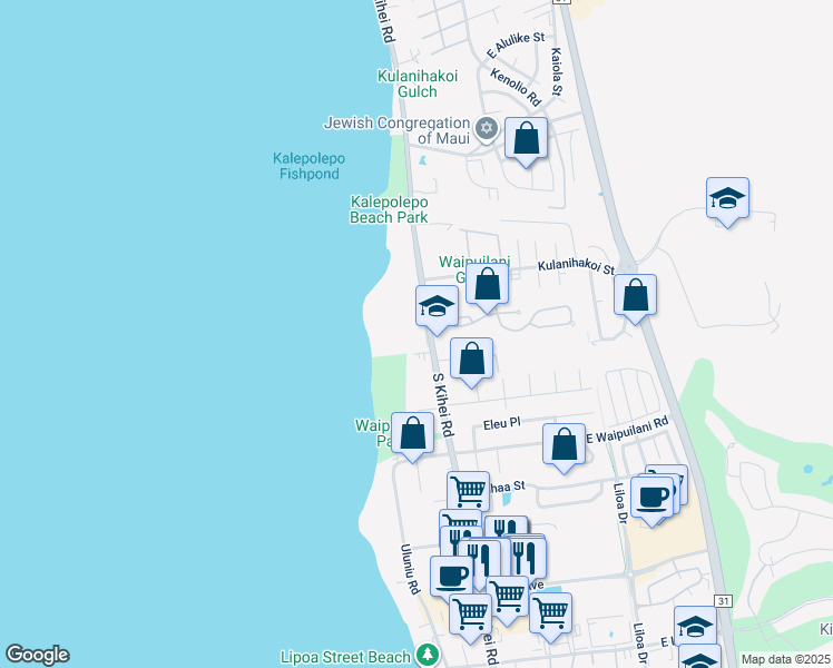 map of restaurants, bars, coffee shops, grocery stores, and more near 938 South Kihei Road in Kihei