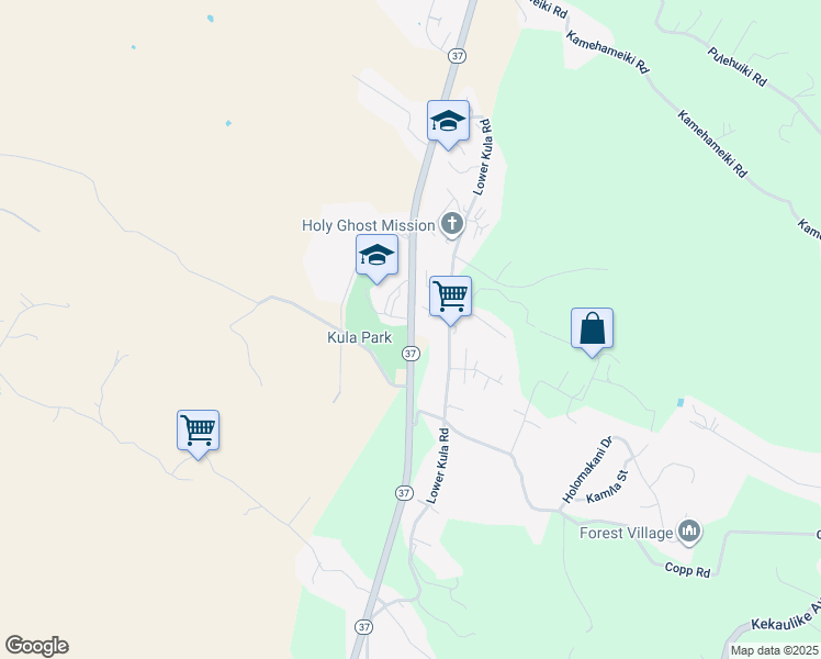 map of restaurants, bars, coffee shops, grocery stores, and more near 32 Kula Highway in Kula