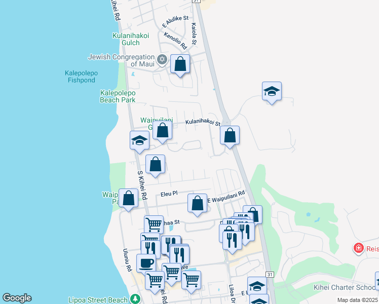 map of restaurants, bars, coffee shops, grocery stores, and more near 233 Oluea Circle in Kihei