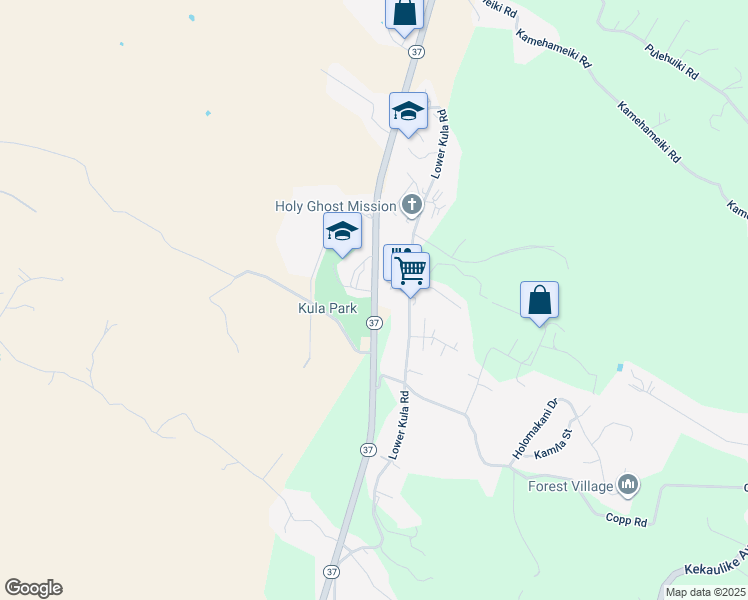 map of restaurants, bars, coffee shops, grocery stores, and more near 14 Kula Highway in Kula