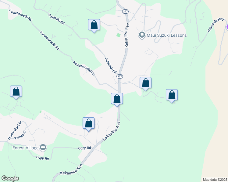 map of restaurants, bars, coffee shops, grocery stores, and more near 1590 Kamehameiki Road in Kula
