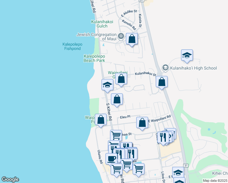 map of restaurants, bars, coffee shops, grocery stores, and more near 40 Waiapo Street in Kihei
