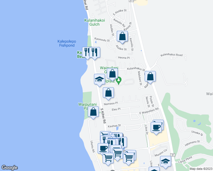 map of restaurants, bars, coffee shops, grocery stores, and more near 8 Waiapo Street in Kihei