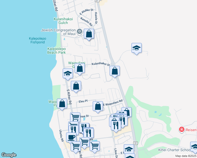 map of restaurants, bars, coffee shops, grocery stores, and more near 207 Oluea Circle in Kihei
