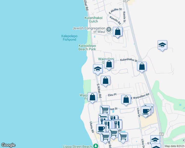 map of restaurants, bars, coffee shops, grocery stores, and more near 938 South Kihei Road in Kihei