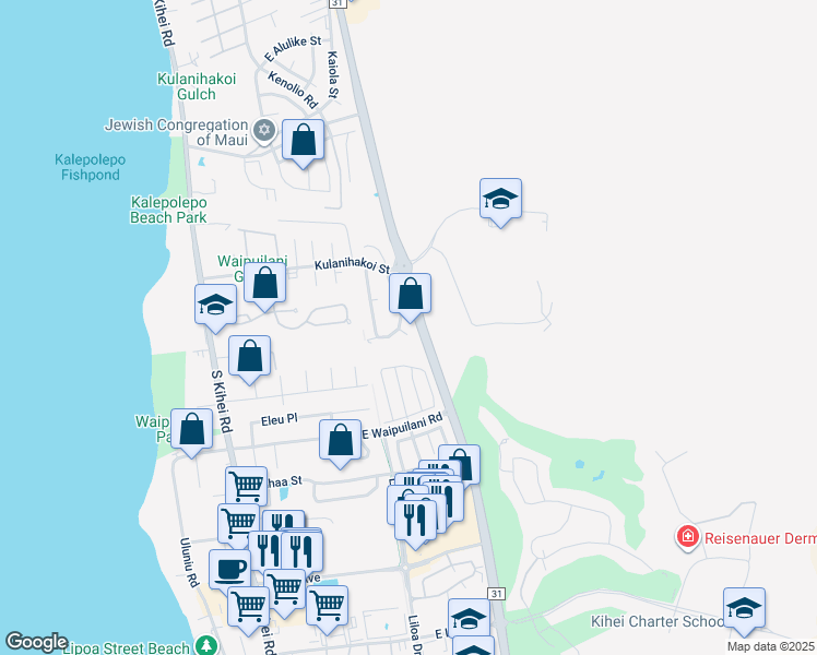 map of restaurants, bars, coffee shops, grocery stores, and more near 917 Kahoku Place in Kihei