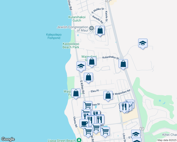 map of restaurants, bars, coffee shops, grocery stores, and more near 52 Waiapo Street in Kihei