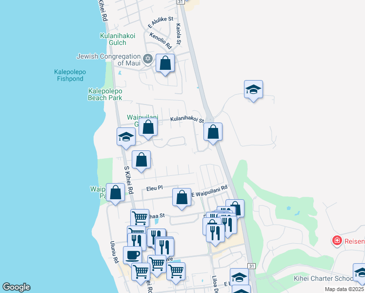 map of restaurants, bars, coffee shops, grocery stores, and more near 207 Oluea Circle in Kihei