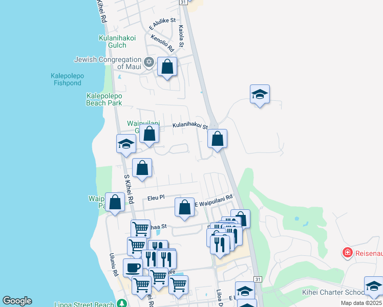 map of restaurants, bars, coffee shops, grocery stores, and more near 197 Oluea Circle in Kihei