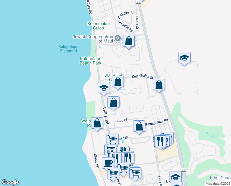 map of restaurants, bars, coffee shops, grocery stores, and more near 60 Waiapo Street in Kihei