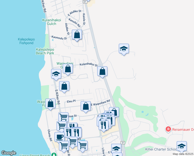 map of restaurants, bars, coffee shops, grocery stores, and more near 901 Malulani Street in Kihei