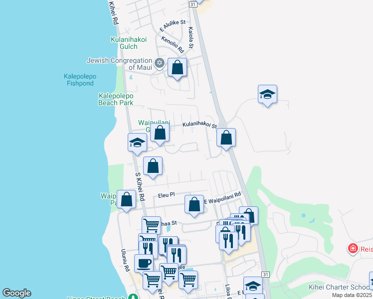 map of restaurants, bars, coffee shops, grocery stores, and more near 232 Oluea Circle in Kihei