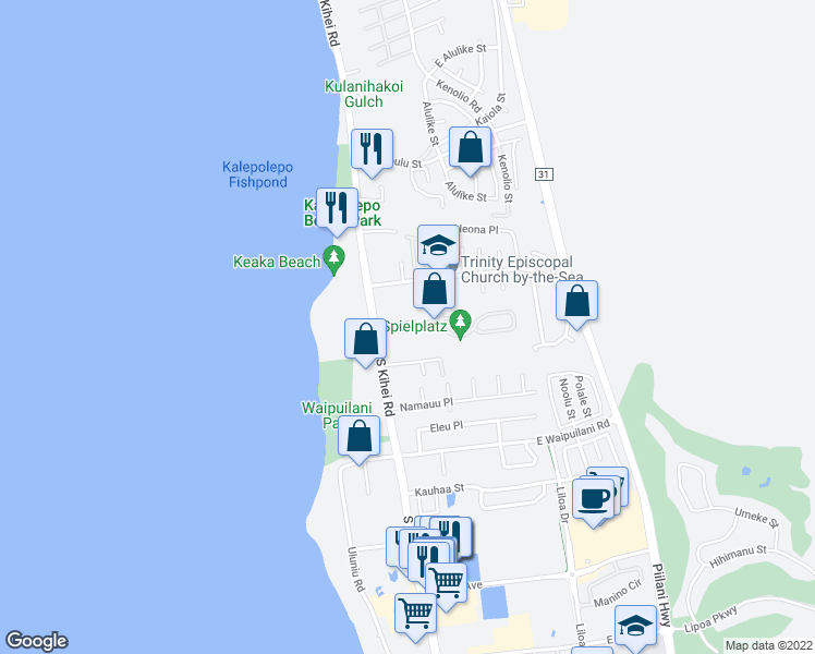 map of restaurants, bars, coffee shops, grocery stores, and more near 43 Waiapo Street in Kihei
