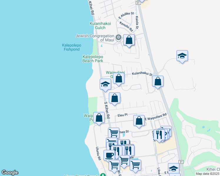 map of restaurants, bars, coffee shops, grocery stores, and more near 29 Waiapo Street in Kihei