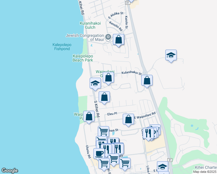 map of restaurants, bars, coffee shops, grocery stores, and more near 78 Waiapo Street in Kihei