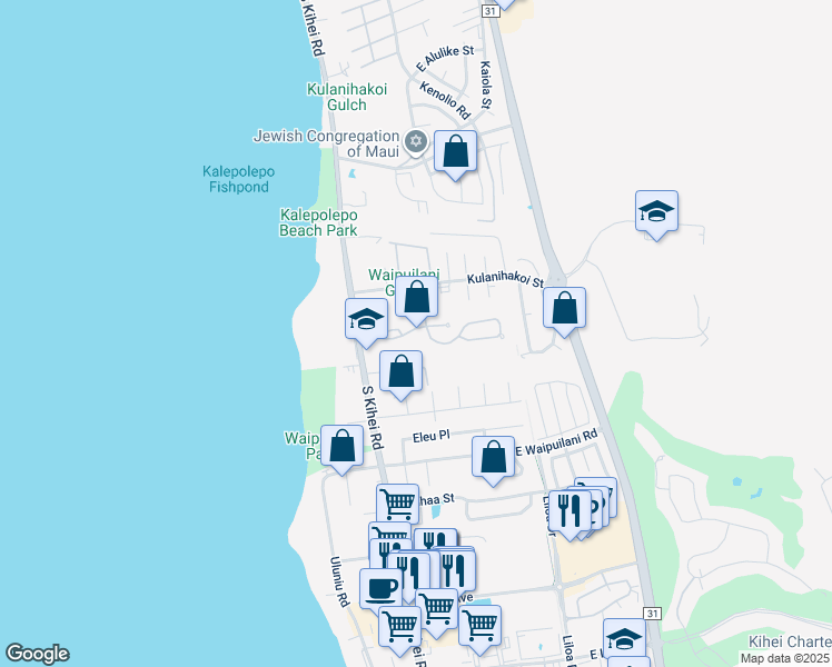 map of restaurants, bars, coffee shops, grocery stores, and more near 78 Waiapo Street in Kihei