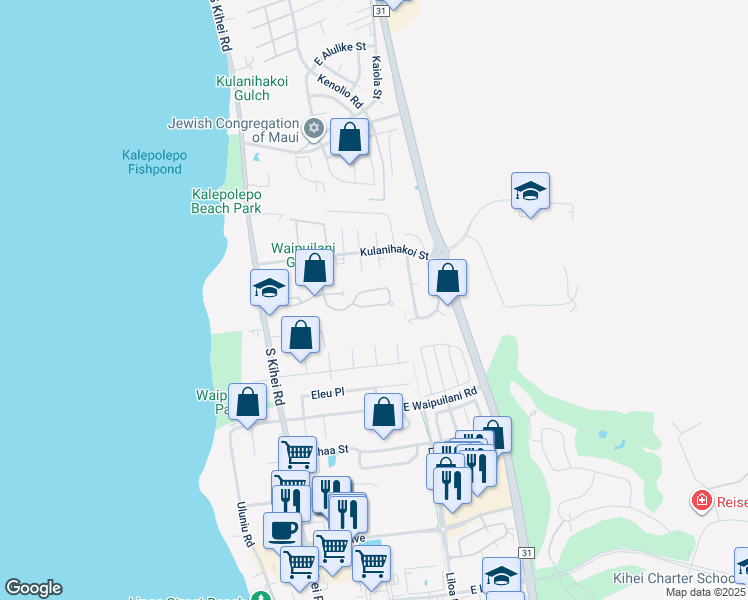 map of restaurants, bars, coffee shops, grocery stores, and more near 220 Oluea Circle in Kihei
