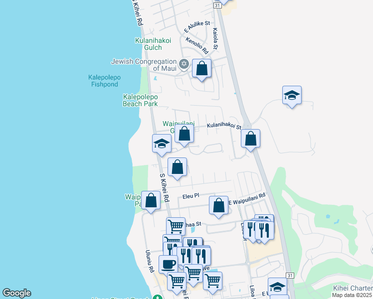 map of restaurants, bars, coffee shops, grocery stores, and more near 80 Waiapo Street in Kihei